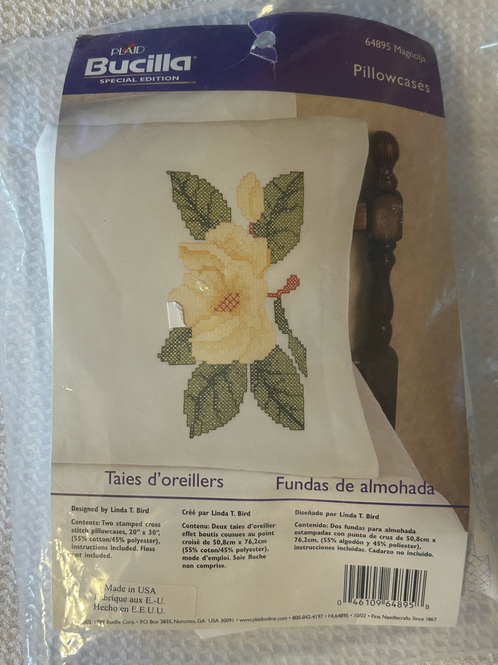 Bucilla Special Edition Magnolia Pillowcase Stamped Cross Stitch Kit Sealed NEW
